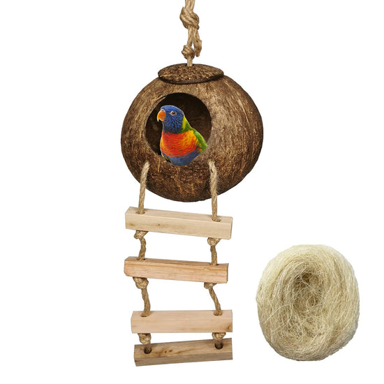Coconut Fiber Hanging Bird House with Ladder