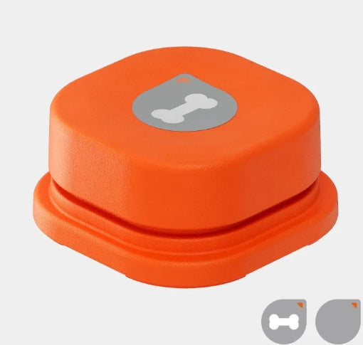 Orange recordable pet communication button with gray bone emblem