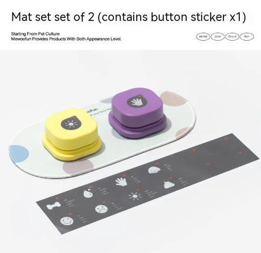 Pet communication buttons on a mat with button stickers