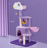 Large Fins, Feathers & Fur cat scratching and jumping platform with multiple levels and sisal scratching posts for feline entertainment.