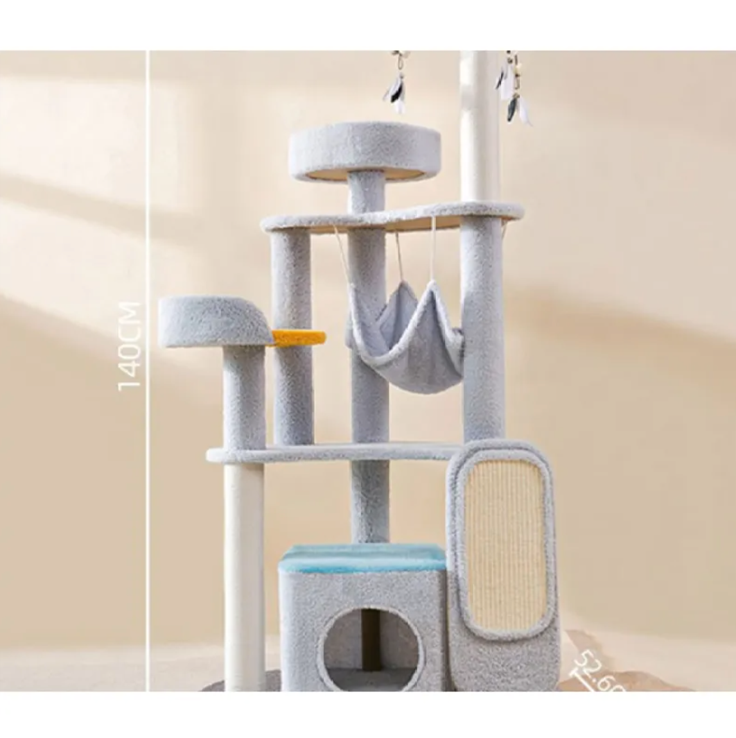 Large cat scratching and jumping platform by My Store, featuring multiple levels and sisal scratching posts for feline play and exercise.